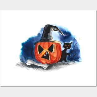 Pumpkin Cemetery Watercolor Posters and Art